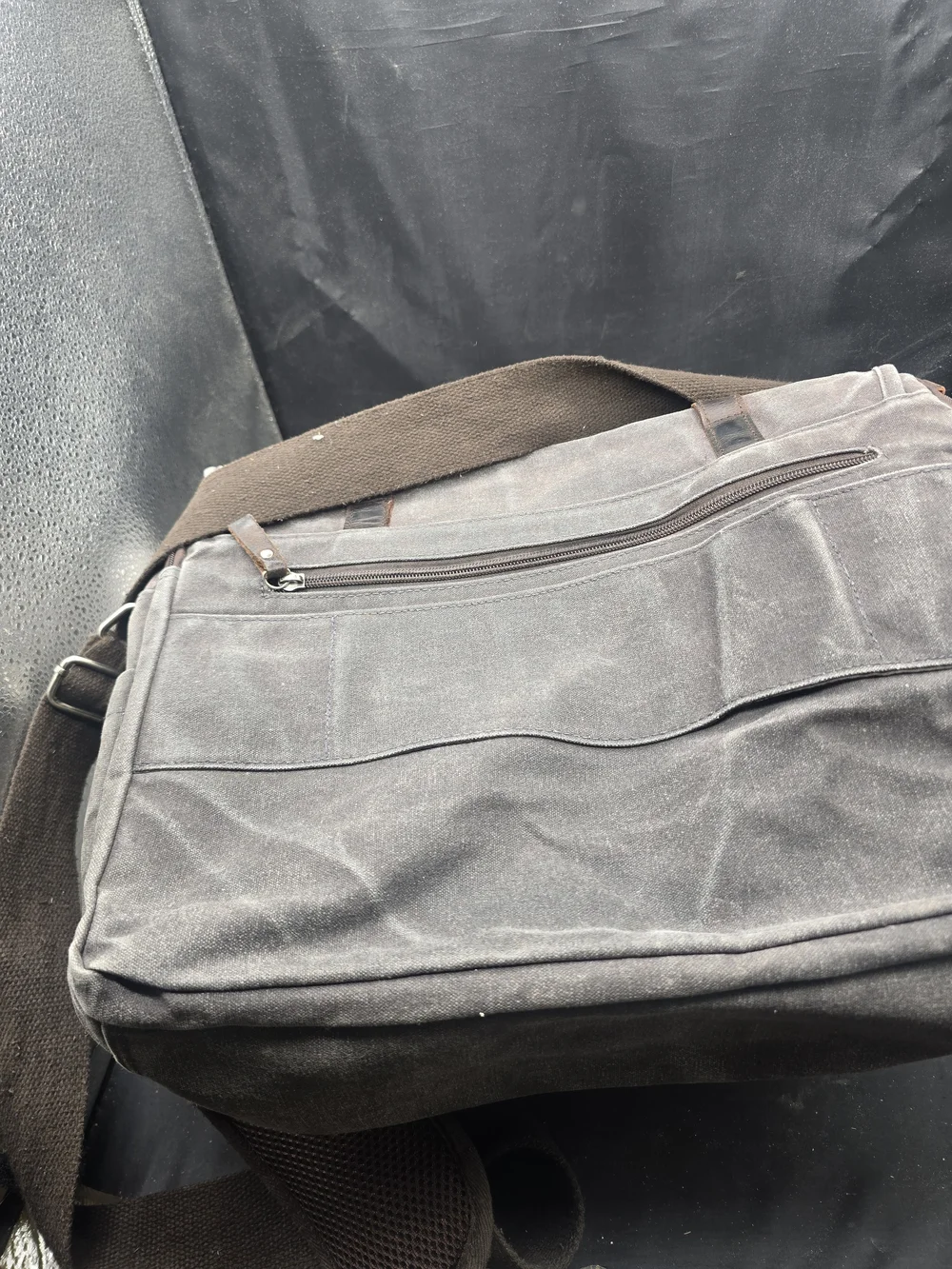Versatile Gray Canvas Laptop Messenger Bag with Brown Leather Accents